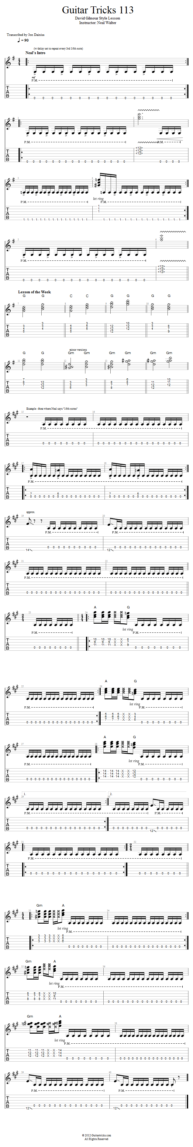 Guitar Tricks 113: David Gilmour Style Lesson song notation