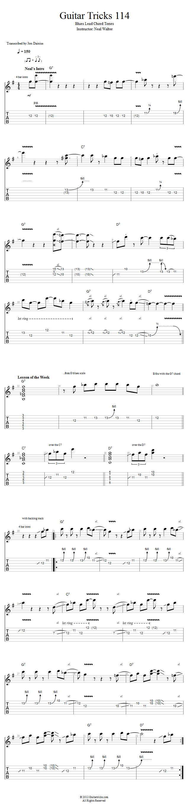 Guitar Tricks 114: Blues Lead Chord Tones song notation