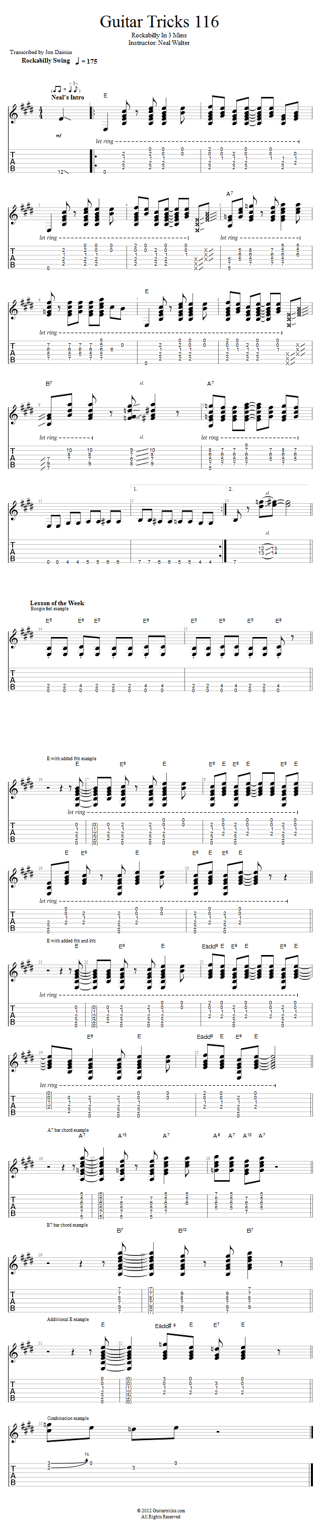 Guitar Tricks 116: Rockabilly In 3 Mins song notation