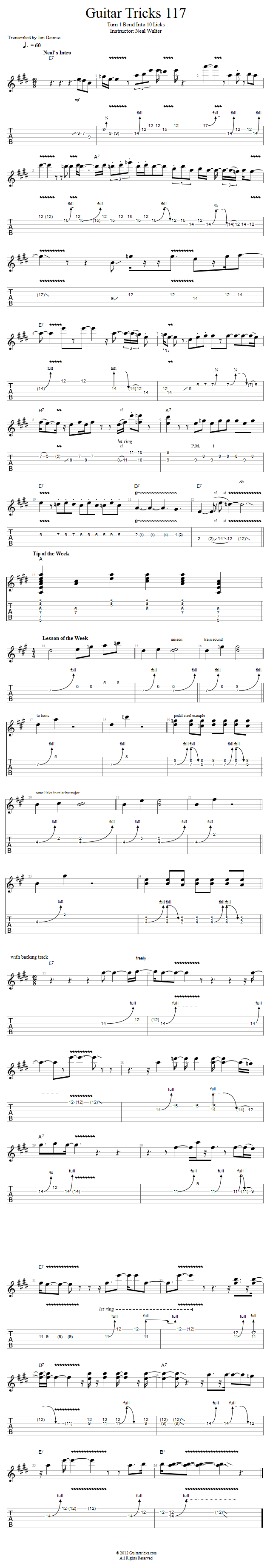 Guitar Tricks 117: Turn 1 Bend Into 10 Licks song notation