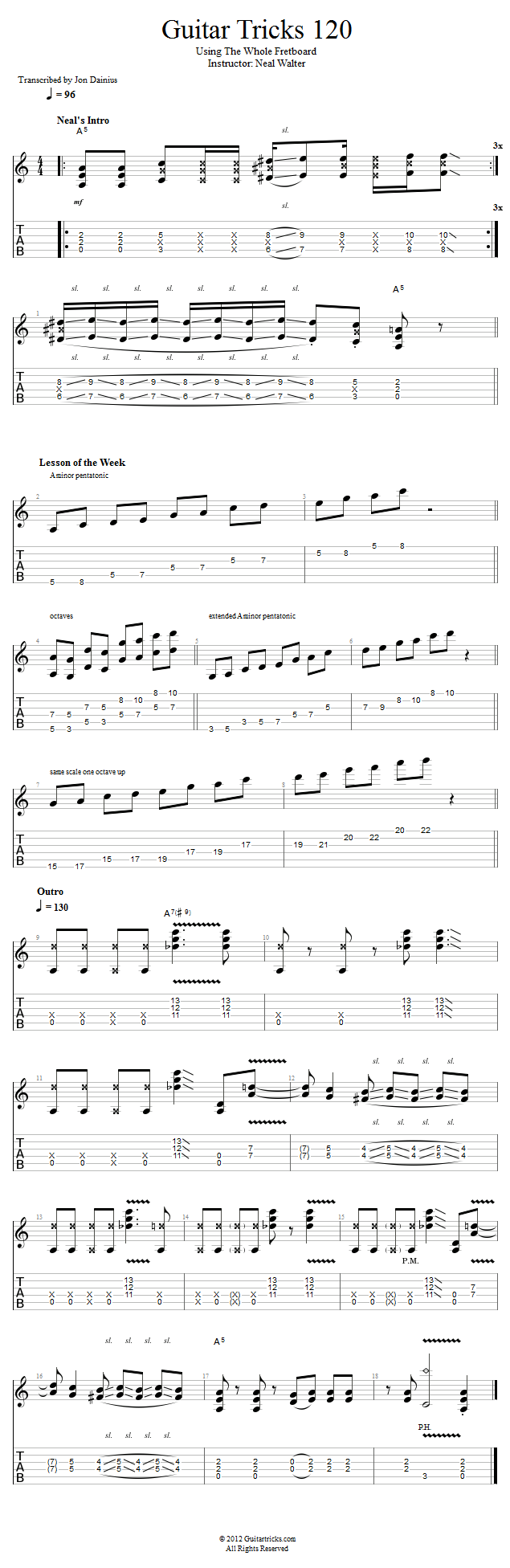 Guitar Tricks 120: Using The Whole Fretboard song notation
