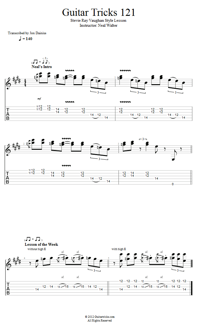 Guitar Tricks 121: Stevie Ray Vaughan Style Lesson song notation