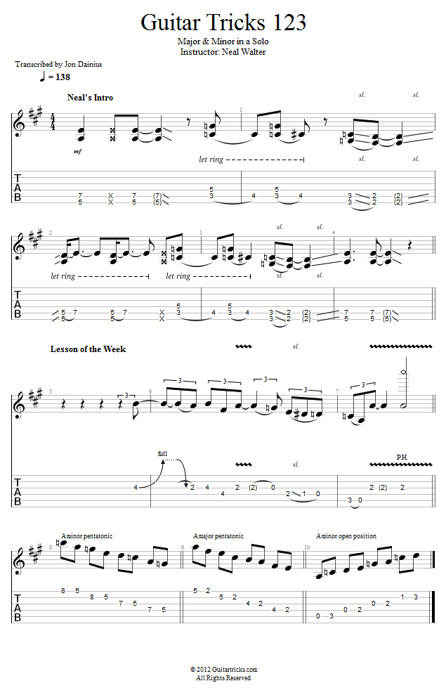 Guitar Tricks 123: Maj & Minor in a Solo song notation