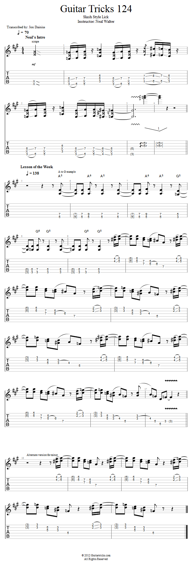 Guitar Tricks 124: Slash Style Lick song notation