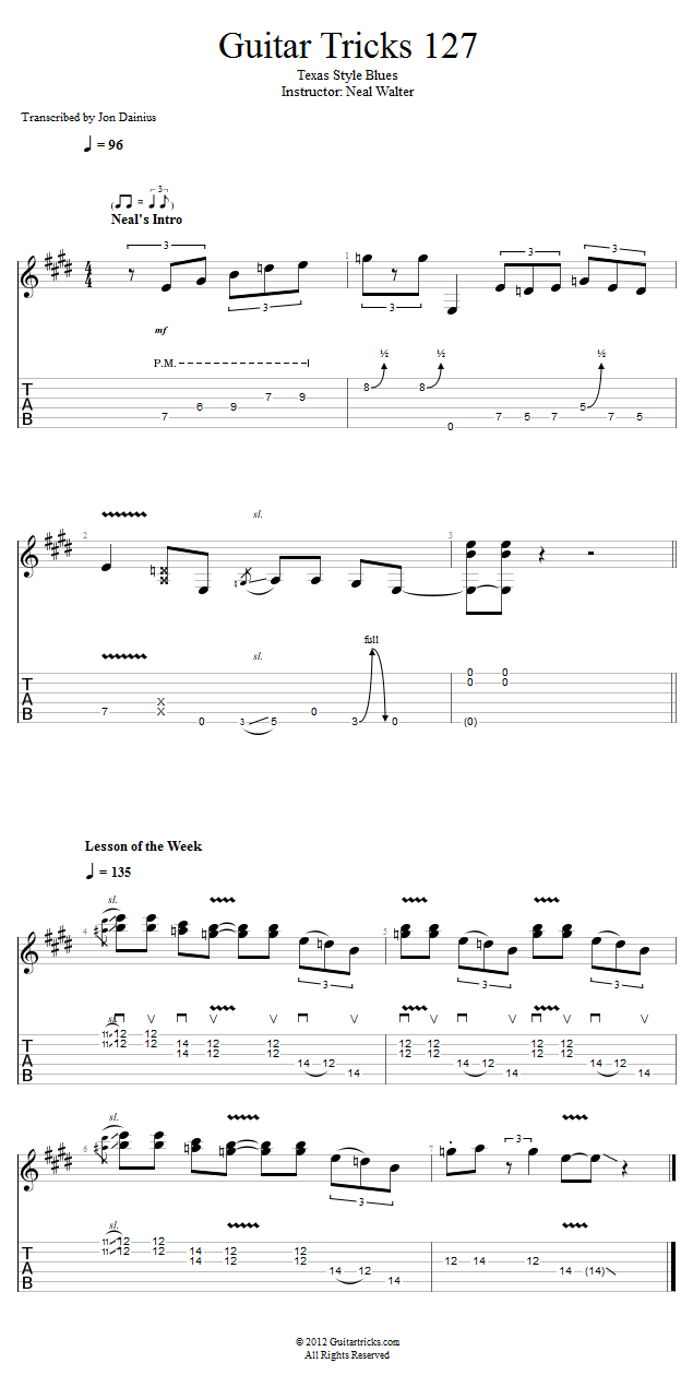 Guitar Tricks 127: Texas Style Blues song notation