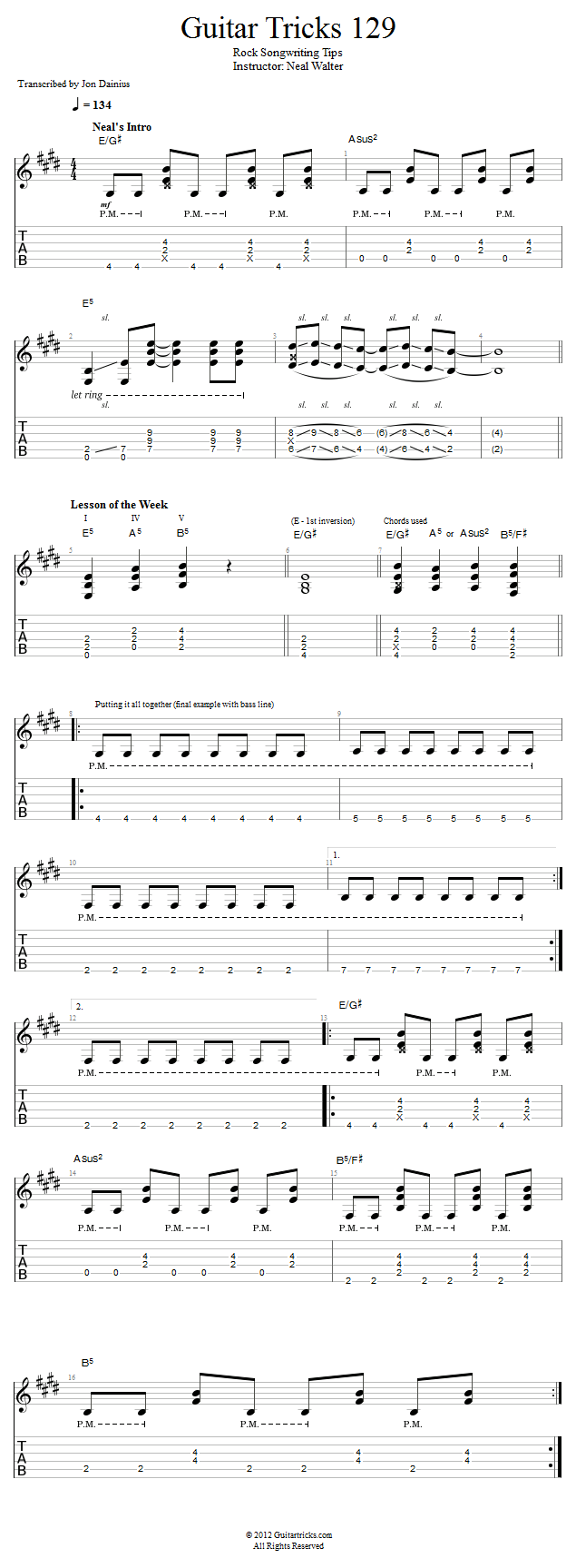 Guitar Tricks 129: Rock Songwriting Tips song notation