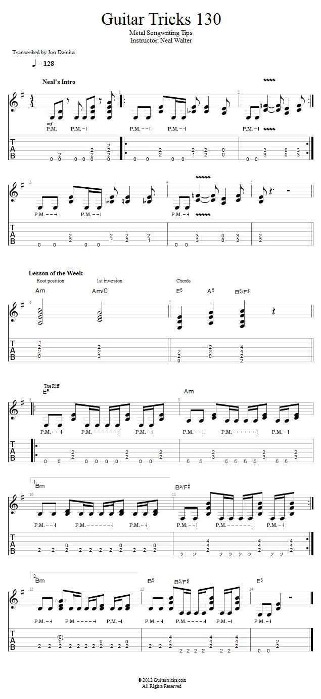Guitar Tricks 130: Metal Songwriting Tips song notation