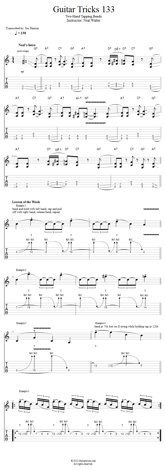 Guitar Tricks 133: Two-Hand Tapping Bends song notation