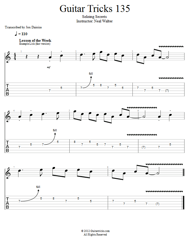 Guitar Tricks 135: Soloing Secrets song notation