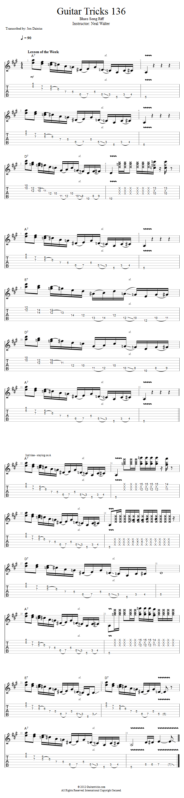 Guitar Tricks 139: Blues Song Riff song notation