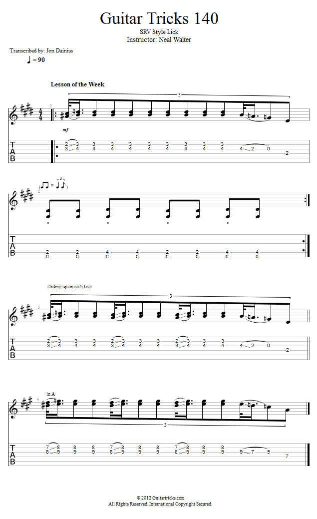 Guitar Tricks 140: SRV Style Lick song notation