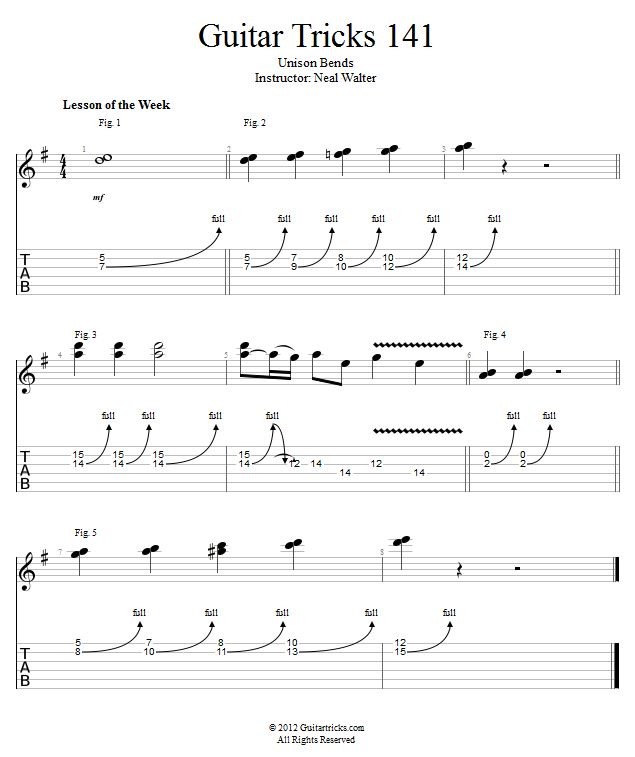 Guitar Tricks 141: Unison Bends song notation