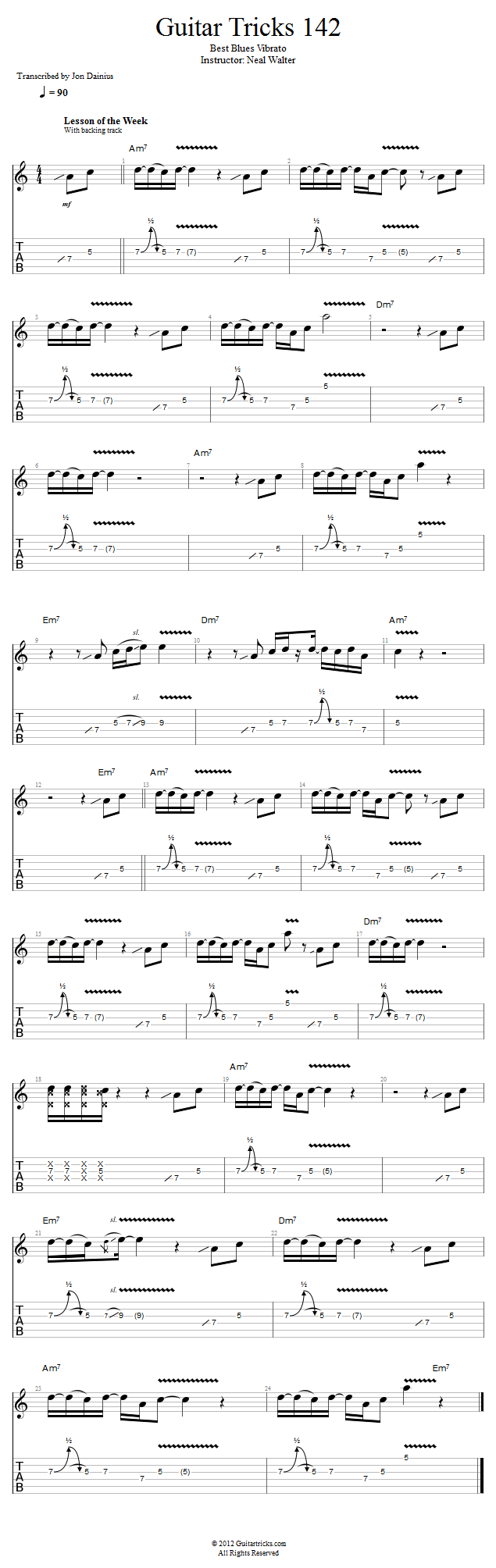 Guitar Tricks 142: Best Blues Vibrato song notation