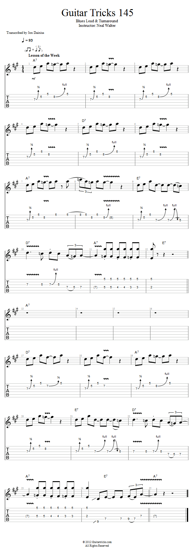 Guitar Tricks 145: Blues Lead & Turnaround song notation