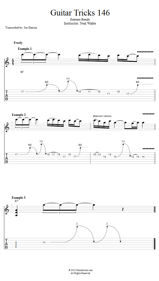 Guitar Tricks 146: Extreme Bends song notation