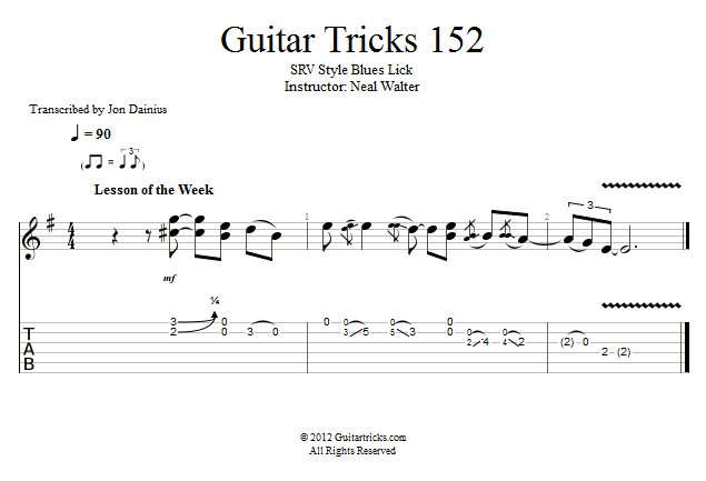 Guitar Tricks 152: SRV Style Blues Lick song notation
