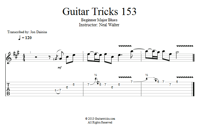 Guitar Tricks 153: Beginner Major Blues song notation