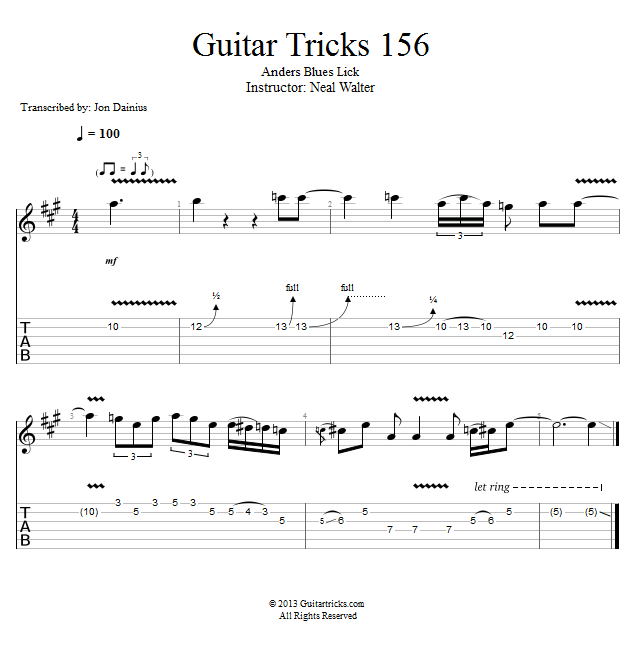 Guitar Tricks 156: Anders Blues Lick  song notation