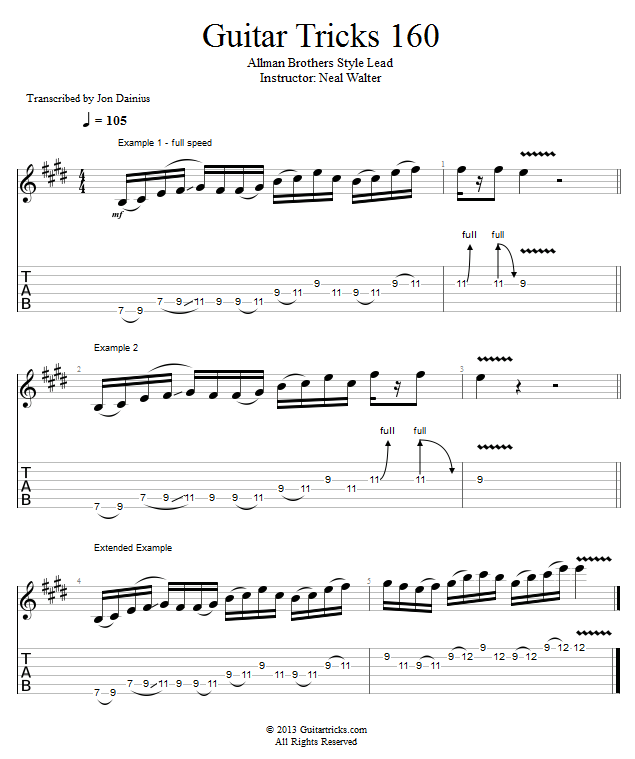 Guitar Tricks 160: Allman Brothers Style Lead song notation