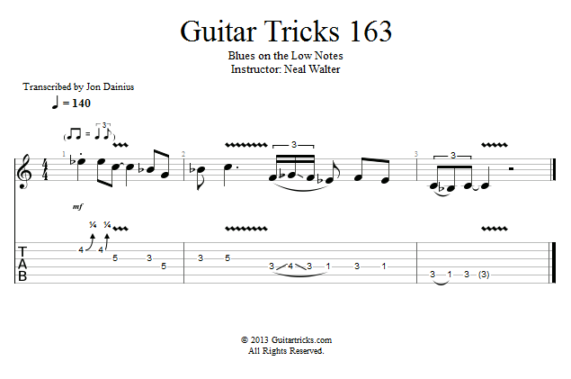 Guitar Tricks 163: Blues on the Low Notes song notation