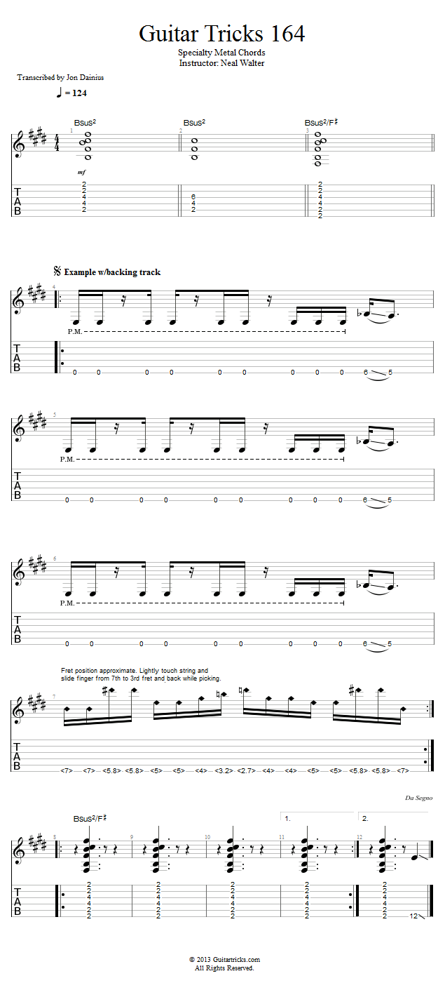 Guitar Tricks 164: Specialty Metal Chords  song notation