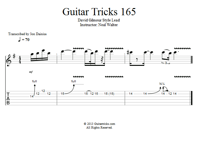 Guitar Tricks 165: David Gilmour Style Lead song notation