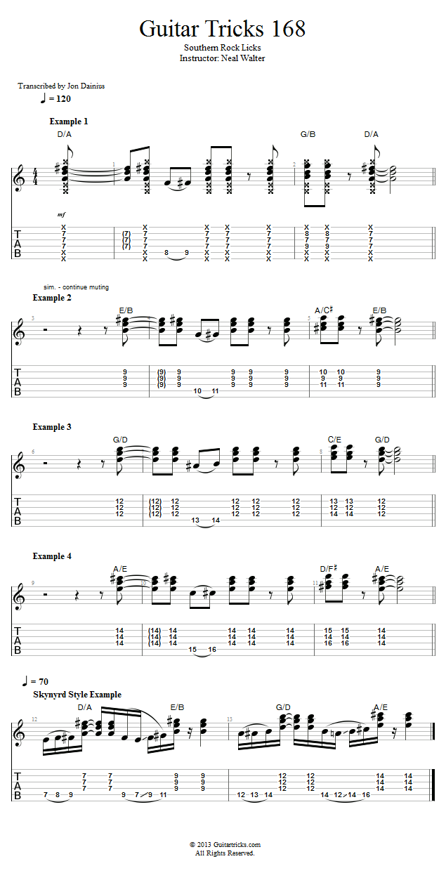 Guitar Tricks 168: Southern Rock Licks song notation