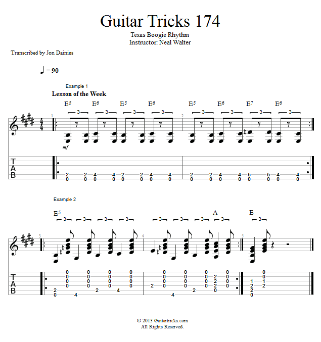 Guitar Tricks 174: Texas Boogie Rhythm song notation