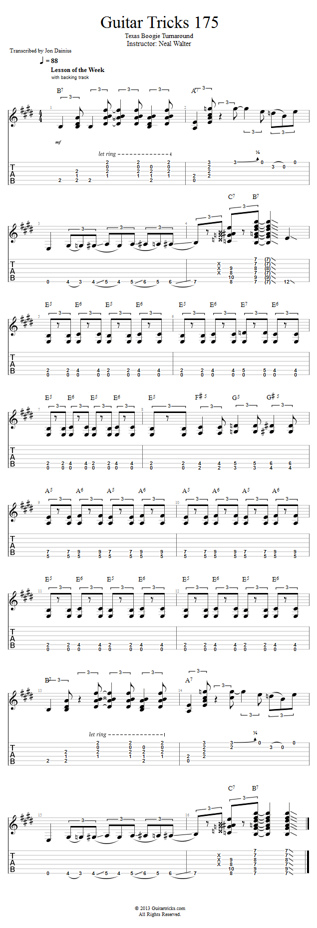 Guitar Tricks 175: Texas Boogie Turnaround song notation