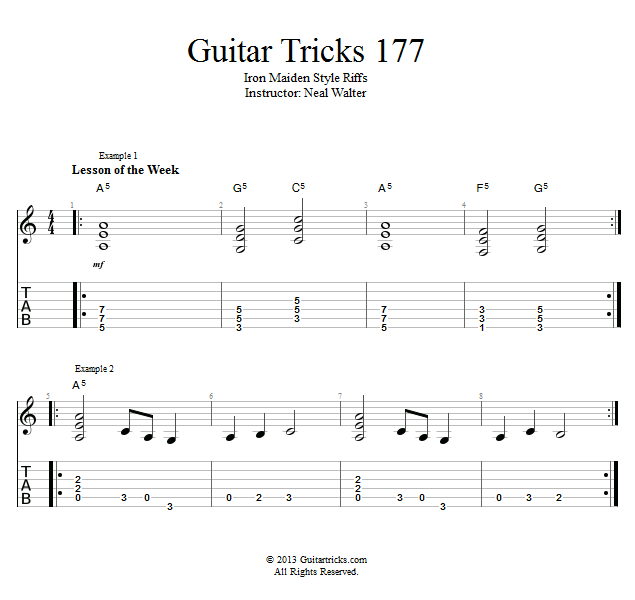 Guitar Tricks 177: Iron Maiden Style Riffs song notation