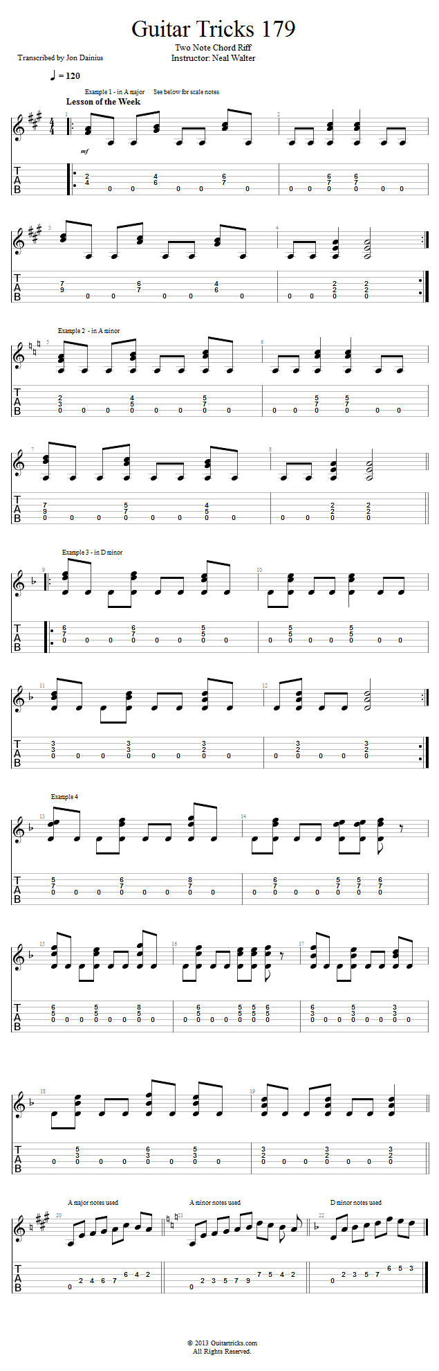 Guitar Tricks 179: Two Note Chord Riff song notation