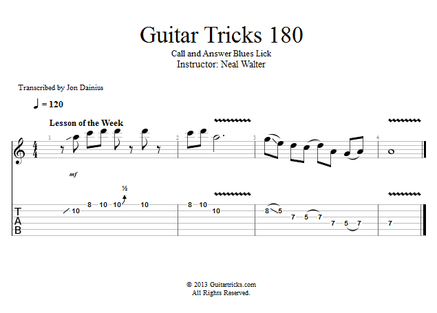 Guitar Tricks 180: Call and Answer Blues Lick  song notation