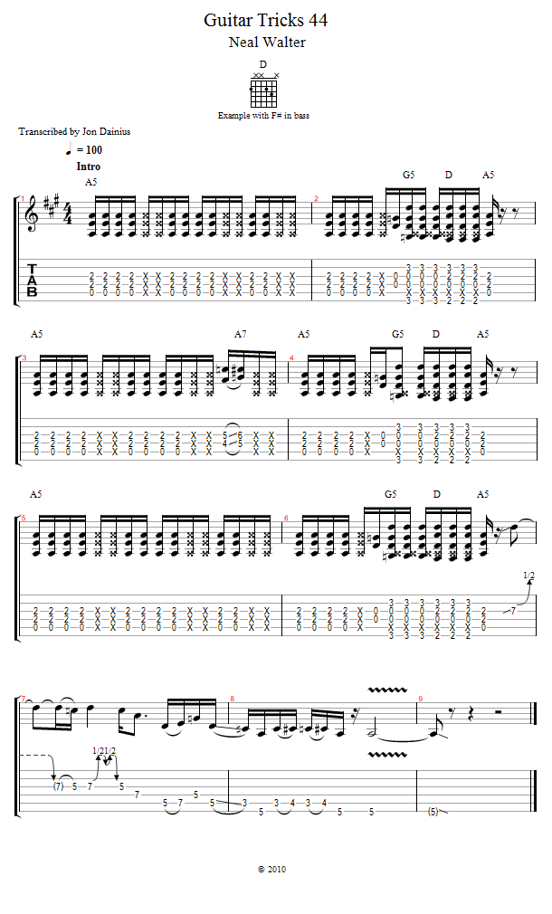 Guitar Tricks 44: Stop String Noise song notation