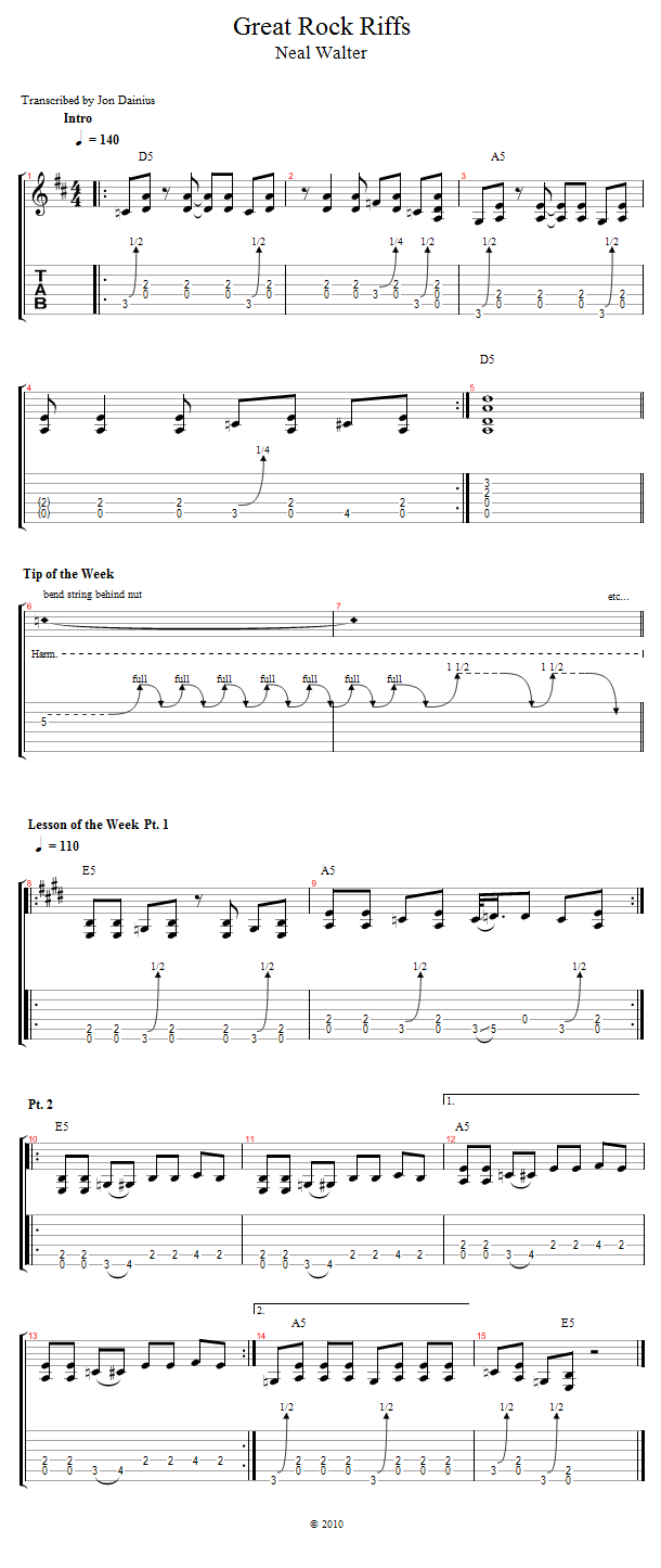 Guitar Tricks 45: Great Rock Riffs song notation