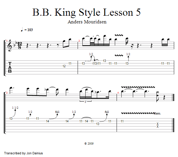 Lesson 5: Bending Like The King song notation