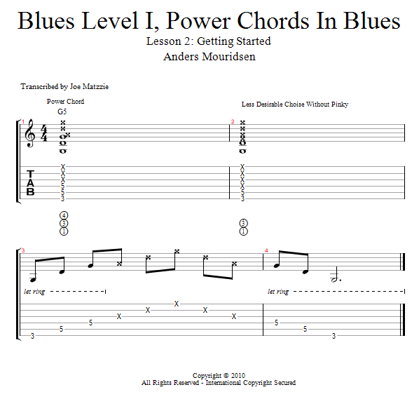 Get Started: Power Chords in Blues song notation