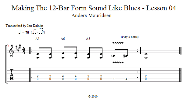 Classic Blues Riff with a Lick song notation