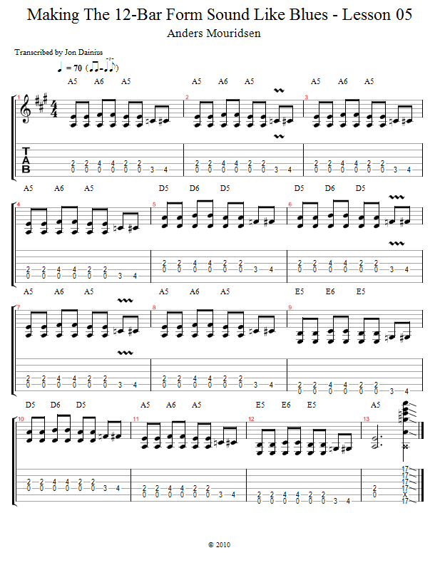 Using the Lick in the 12-bar Form song notation