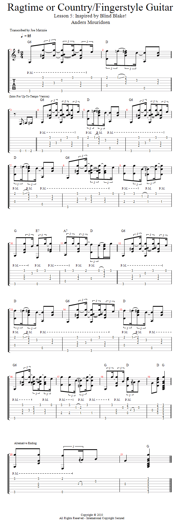 Inspired By Blind Blake song notation