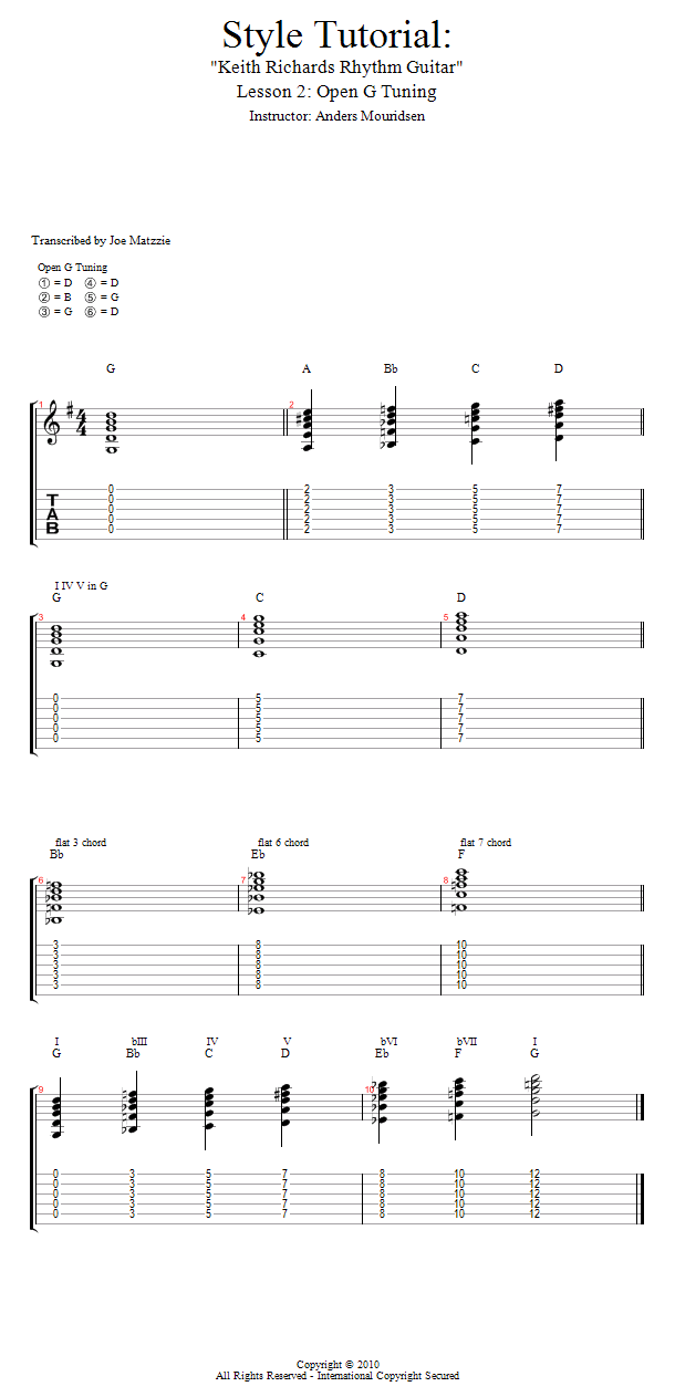 Open G Tuning song notation