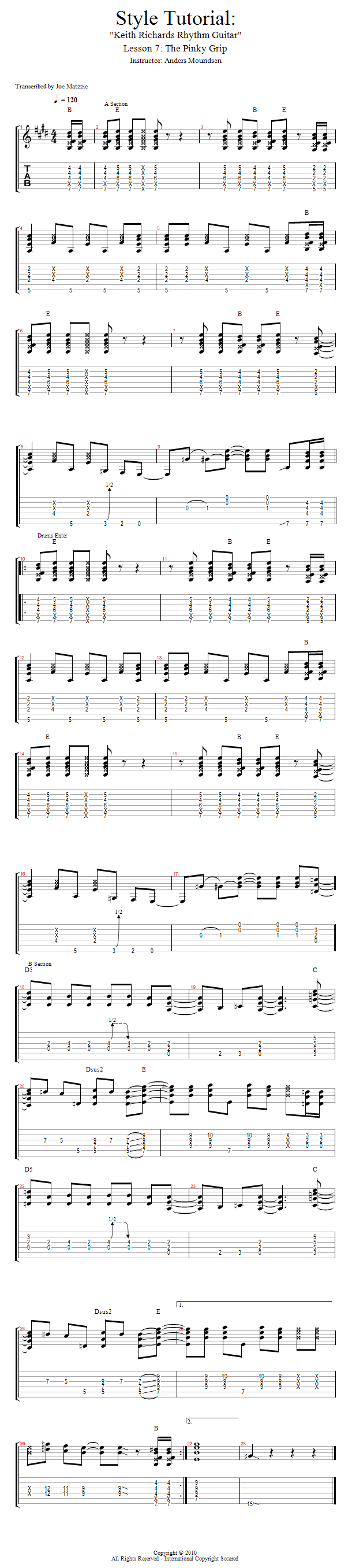 The Pinky Grip song notation