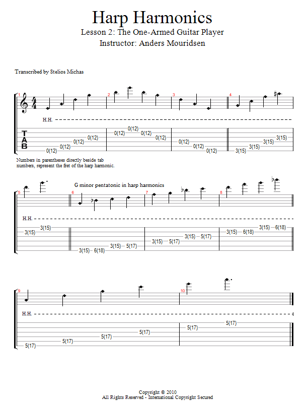 The One-Armed Guitar Player song notation