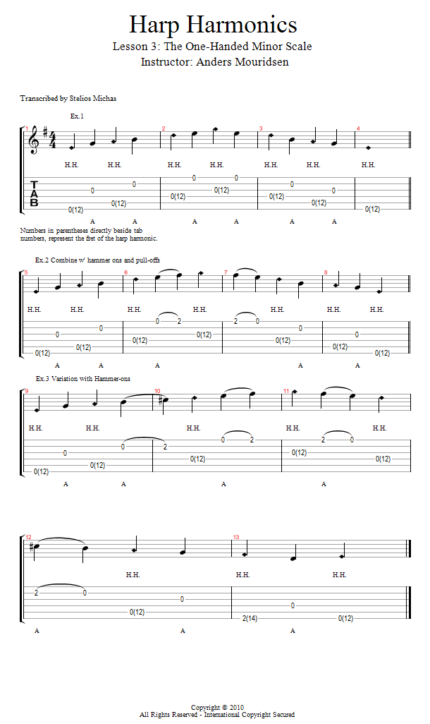 The One-Handed Minor Scale song notation