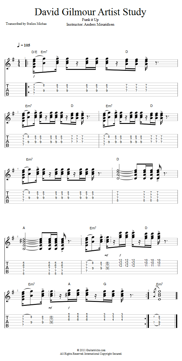David Gilmour Style: Funk song notation