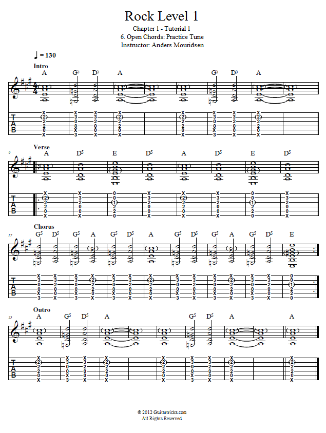 Open Chord Practice Tune song notation