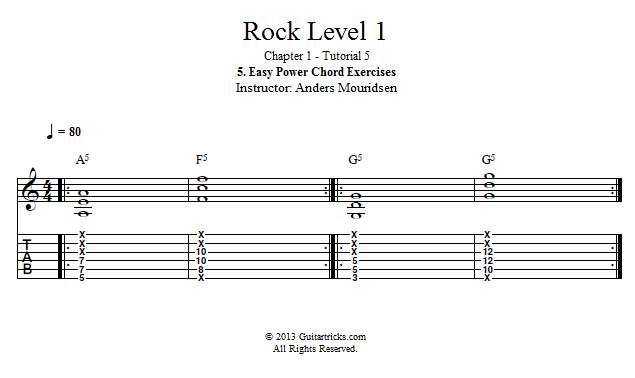 Easy Power Chord Exercises song notation