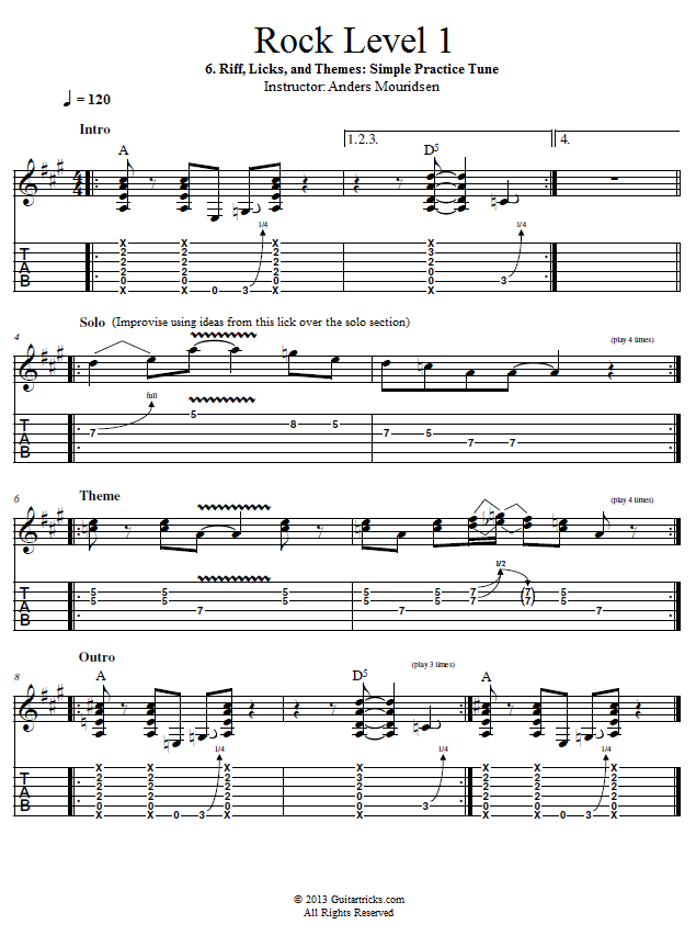 Simple Riff & Lick Practice Tune song notation