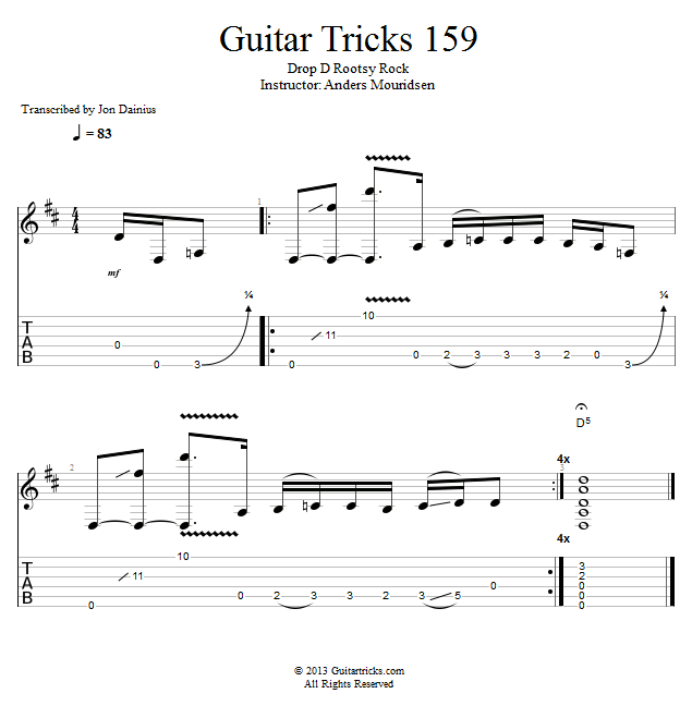 Guitar Tricks 159: Drop D Rootsy Rock  song notation