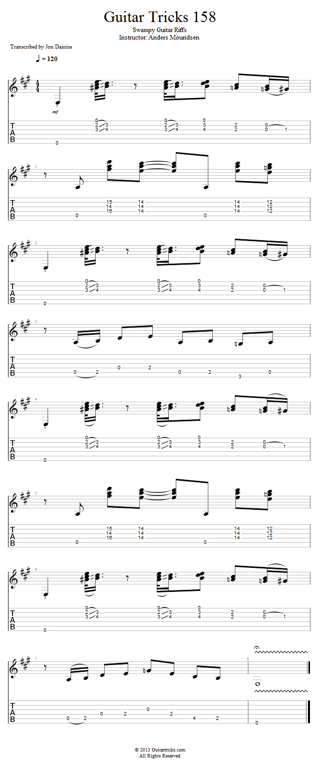 Guitar Tricks 158: Swampy Guitar Riffs song notation