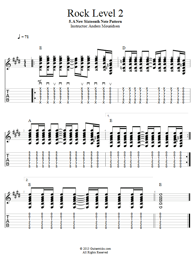 A New Sixteenth Note Pattern song notation